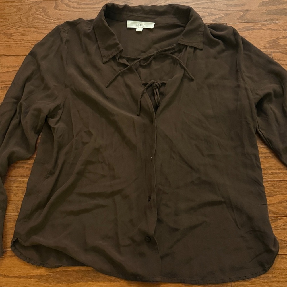 Loft double tie collared shirt chocolate brown - Picture 2 of 5
